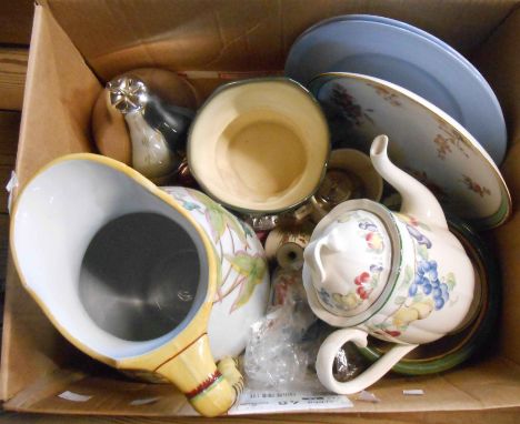 A box containing a quantity of assorted ceramic and other collectable items including Royal Doulton Toby Philpots character j