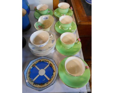 A small quantity of assorted ceramic items including set of five Royal Winton cups and saucers with moulded rosebud handles, 
