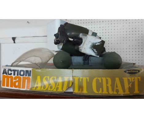 A vintage Palitoy Action Man Assault Craft Dinghy in original box - sold with another similar unboxed and an Action Man helic