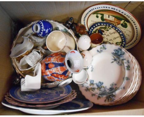 A box containing a quantity of assorted ceramic items including Torquay pottery, etc.