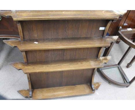 FOUR TIER OAK HANGING WALL SHELF AND AN UMBRELLA STAND (2)