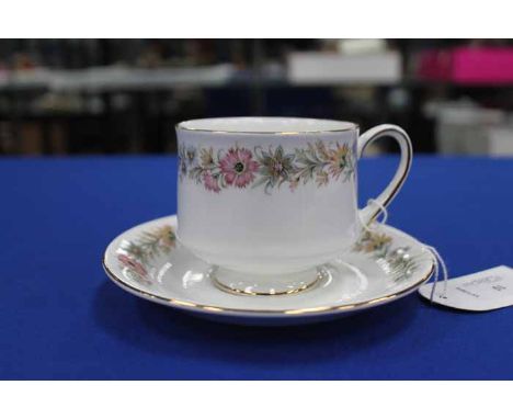 PARAGON 'BELINDA' PART TEA SERVICE
decorated with floral and foliate garlands on a natural ground; together with Royal Doulto