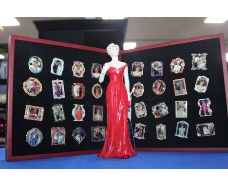 ROYAL WORCESTER FIGURE 
to Celebrate the Life of Diana, Princess of Wales, 1961-1997 also a case of Diana pins