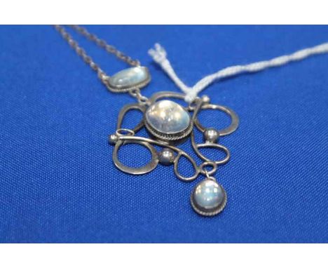 SILVER PENDANT SET MOONSTONE 
and a gilt stick pin (2)