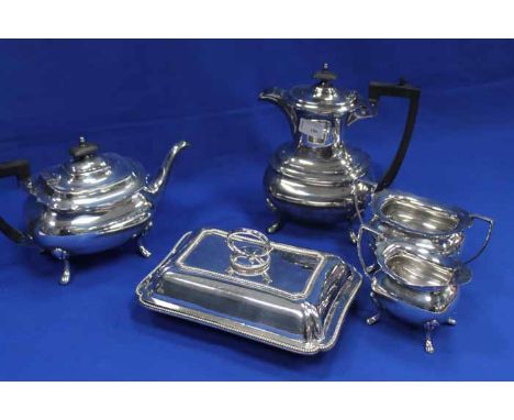 SILVER PLATED TEA SERVICE
together with a silver plated entree dish 
