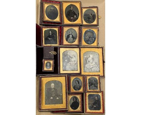 A Large Collection of 19th Century Portrait Photographs Various sitters, likely daguerreotypes and ambrotypes, some stamped b