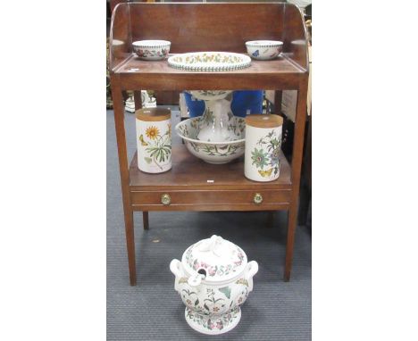 A 19th century washstand with single drawer, and later Portmerion accessories. The Portmerion items to include lidded tureen 
