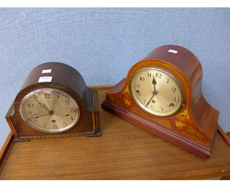 An inlaid mahogany mantel clock and another