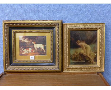 A Victorian chrystoleum, Nymph and a print, framed