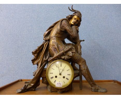 Japy Freres, 19th Century French spelter figural mantel clock, lacking base