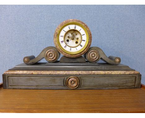 A 19th Century Belge noir slate and marble mantel clock