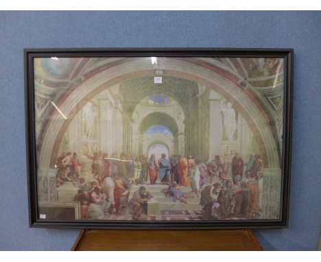 A Grecian temple interior scene print, framed