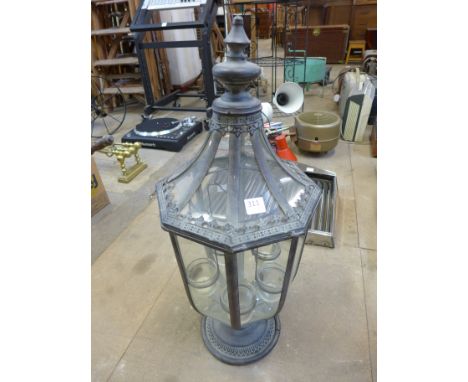 A metal garden lantern