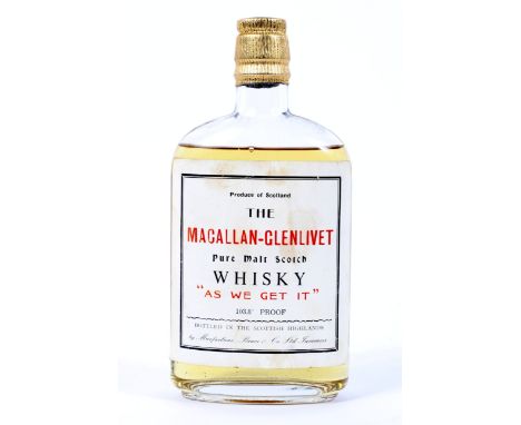 Macallan-Glenlivet, Highland Malt Scotch Whisky, bottled in the Scottish Highlands by Macfarlane Bruce & co ltd, 103.8 proof
