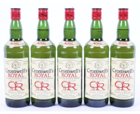 A box of five bottles of Cromwell's Royal De Luxe Scotch Whisky, London &amp; Glasgow, 75cl, 40% Vol. (5)