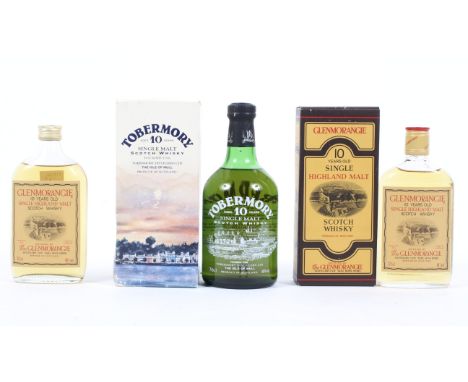 Tobermory single malt Scotch whisky, aged 10 years, 70cl., 40% Vol., boxed, and two bottles of Glenmorangie single highland m