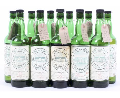 The Scotch Malt Whisky Society, a collection of eleven opened bottles to include casks 96.5, 54.14, 113.3, 35.15, 41.14, 49.1
