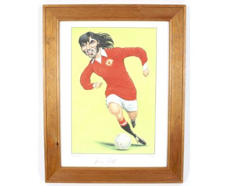 A George Best signed limited edition print, no. 315/500, by Ireland, signed George Best to margin, framed, 97 cm x 38 cm exc 