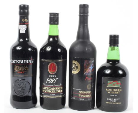 Port: Simonsvlei Wynkelder, 1991, 1 bottle; Lateganskop Wynkelder, 1993, one bottle; Rooiberg Winery, Cape Ruby Port, one bot