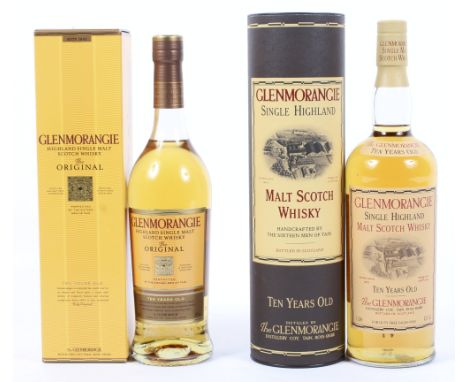 Glenmorangie Single Highland Malt Scotch Whisky, Ten Years Old, duty free, 1 Litre, 43%, together with another Glenmorangie T