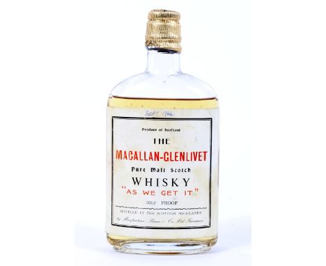 Macallan-Glenlivet, Highland Malt Scotch Whisky, bottled in the Scottish Highlands by Macfarlane Bruce & co ltd, 103.8 proof