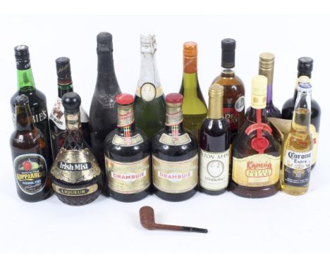 A collection of alcohol, including: two bottles of Drambuie, 40% Vol, 75 cl, Pilton Mannor, 1992, sparkling wine, 12% Vol, 75