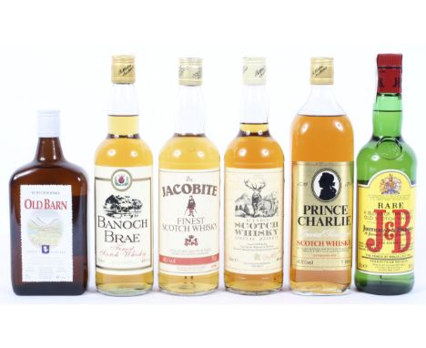Six bottles of Scotch Whisky, comprising; Old Barn, Banoch Brae, Justerini &amp; Brooks, The Jacobite, Prince Charlie and ano
