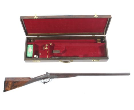 A George Gibbs Classic side by side hammer action 12 gauge shot gun, cylinder and cylinder, serial number 4993, 
