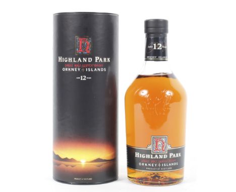 A single bottle of Highland Park Single Malt Scotch Whisky, Orkney Islands, aged 12 years, 43% Vol, 1 Litre, in original cont