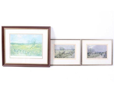 Three framed Lionel Edwards prints, comprising: a pair of smaller prints titled 'The Bramham Moor', 'At Bickerton Bar', 'The 