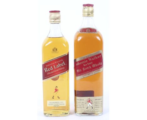 Johnnie Walker Red Label old Scotch Whisky, two bottles, one 1 Litre and 1 70cl