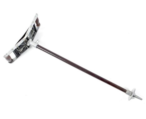 A 'The Presto' shooting stick, early 20th century, with turned wooden handle and folding leather, on tapering wooden support,