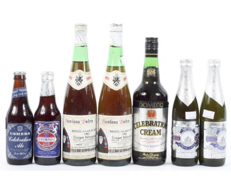 A collection of celebration wine and ales including: two bottles of Nicolaus Baden Mosel-Sarr-Ruwen 1982, 70cl, two bottles (