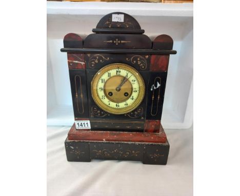 A 19th century eight day marble mantel clock, COLLECT ONLY. 