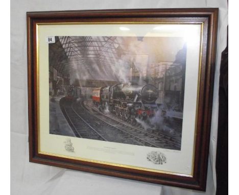 A signed limited edition print 'mid morning depature' steam train in station no 34/500 COLLECT ONLY 