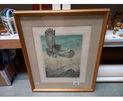 Framed and glazed print by Carol Anne Teasdale 'hunting owl and mouse no.6/300