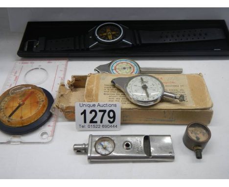 A mixed lot including two map measurers, compass, whistle etc., 