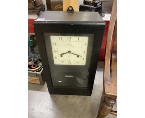A National Time Recorder Co Clock with key and pendulum 