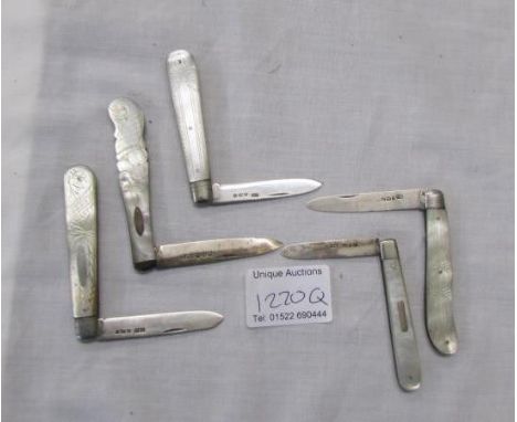 5 silver bladed Mother of Pearl penknives 