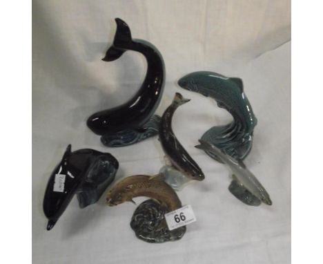 A quantity of fish and whale figures by Poole, Goebel, Beswick and a Russian example 