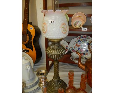 A Victorian brass oil lamp, complete, COLLECT ONLY. 