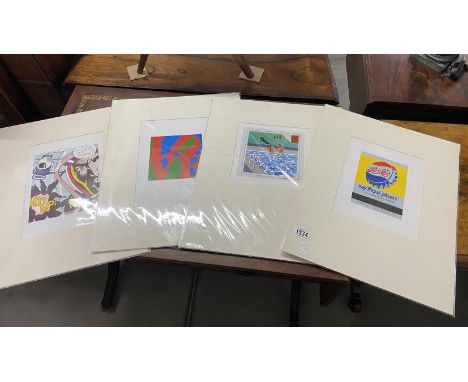 Collection of 4 x pop art prints consisting of 1 x Andy Warhol 'Say Pepsi please', 1 x David Hockney 'Two boys in a pool', 1 