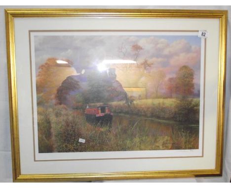 A limited edition print of a narrowboat in the countryside signed W.R.Makinson COLLECT ONLY 