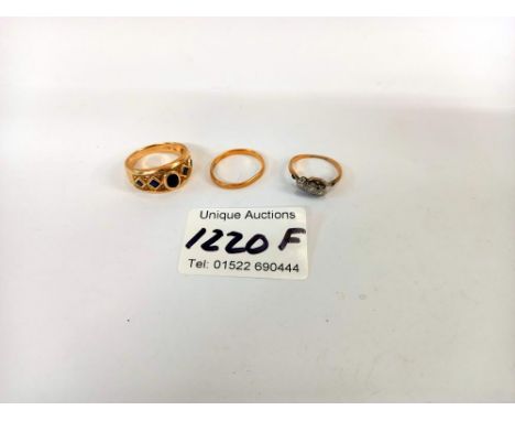 An 18ct &amp; platinum ring, 18ct gold ring &amp; 22ct gold band (total weight 13gm) 