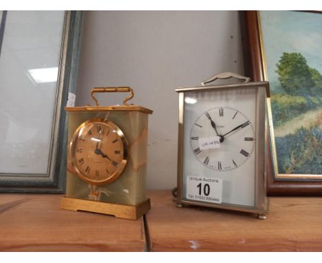 A Swiza small onyx carriage clock &amp; a silvered metamec electric carriage mantle clock COLLECT ONLY 