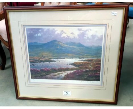 A limited edition 368/500 James D Preston print of a fisherman in mountain river (53cm x 47cm) COLLECT ONLY 