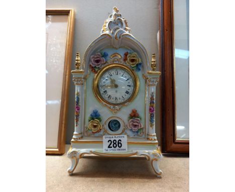 A Dresden design sandizell Floral porcelain mantle clock  - Collect only