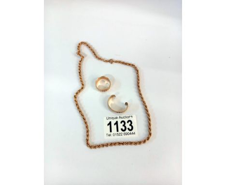 A 9ct gold chain (7.49gms), a 9ct gold ring (2.91gms) &amp; 2.27gm of scrap gold 