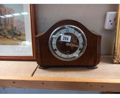A 1930's oak mantle clock with Westminster chime COLLECT ONLY