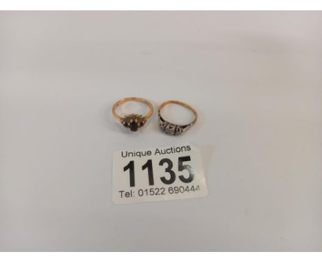 A gold/platinum ring &amp; a 9ct gold &amp; sapphire ring (4.66gms) 